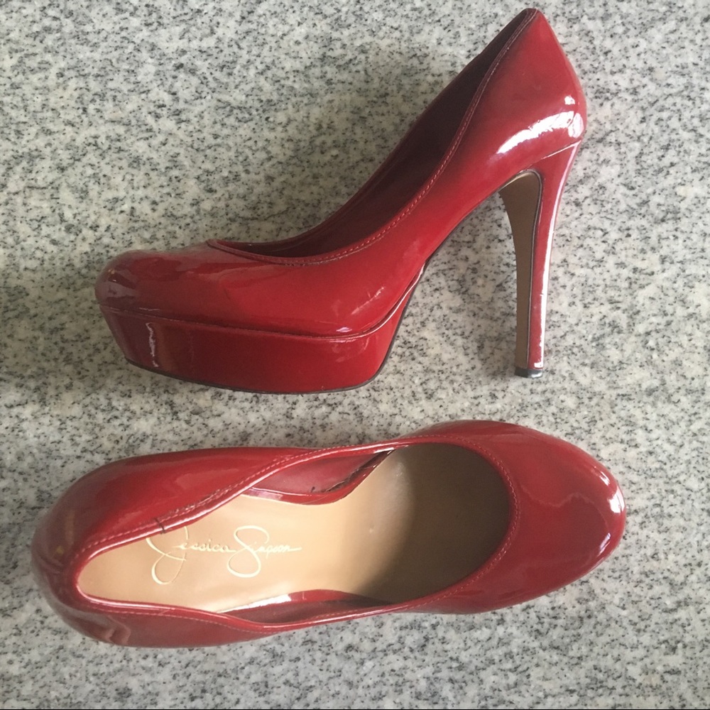 Valentines Day red patent leather heels platform